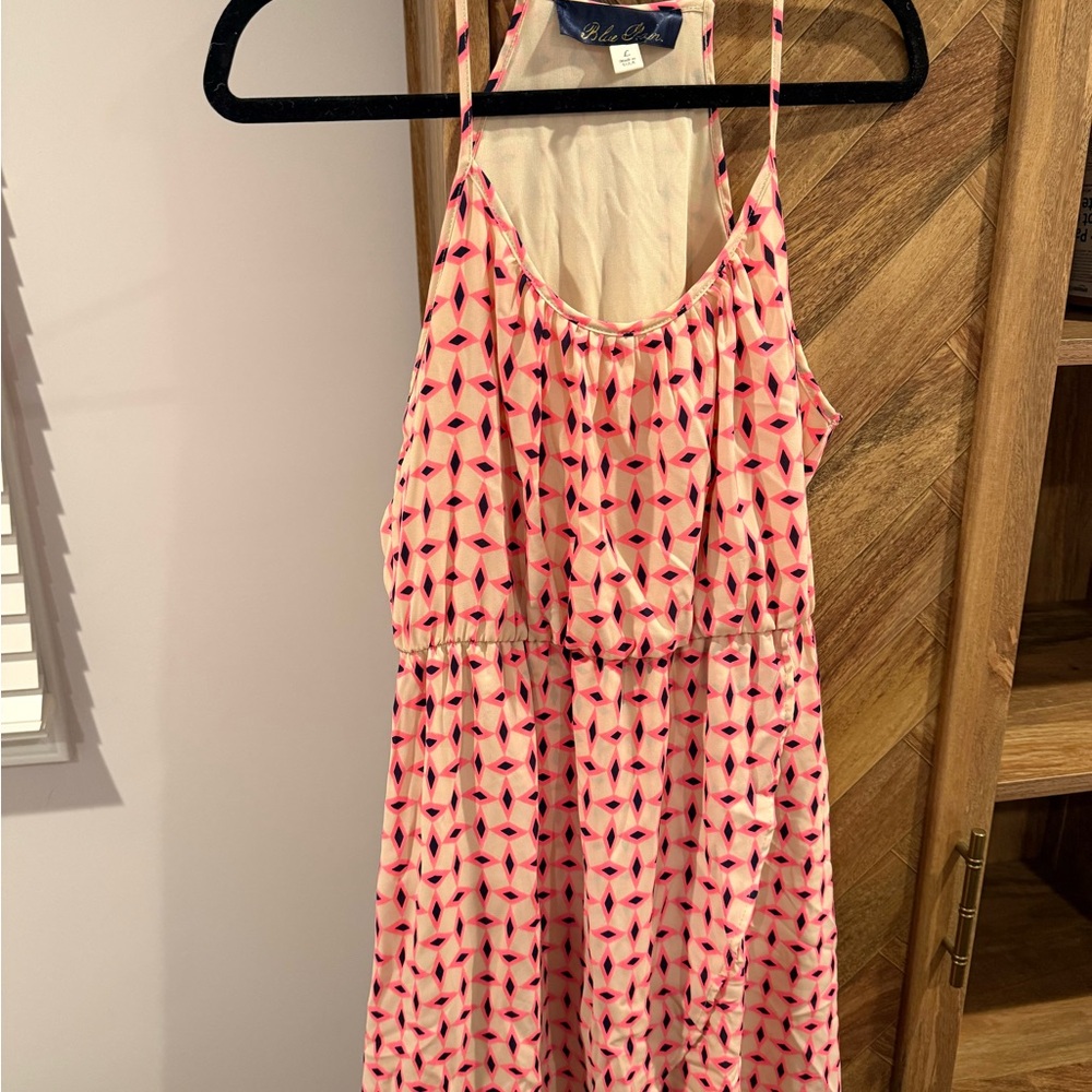 Blue Rain Pink Geometric Print Spaghetti Strap Dress